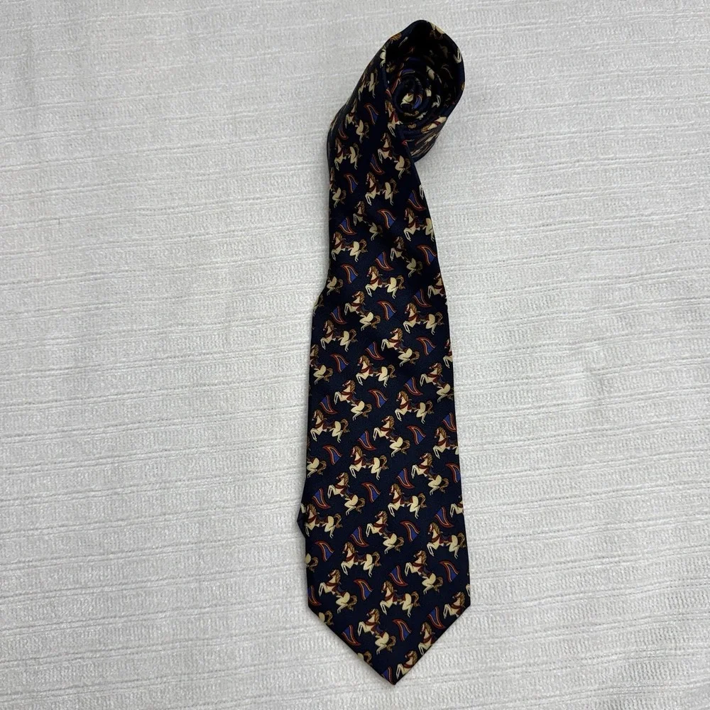 Brooks Brothers Makers Silk Horse Rainbow Navy Mens Tie OS USA